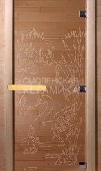 Дверь бан. DW 2000*800 кор. ольха-липа, БРОНЗА с рис. Лебединое озеро, (00048) 1