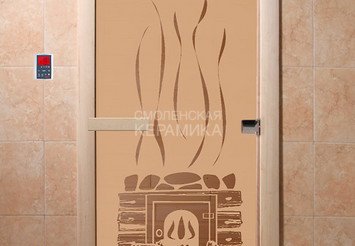 Дверь бан. DW 2000*800 кор. ольха-липа, БРОНЗА МАТОВОЕ с рис. Банька (00066) 1